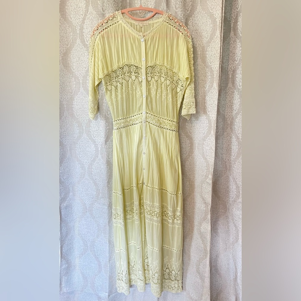 LoveShackFancy Beth Dress Yellow Crochet Maxi Dress Size Small